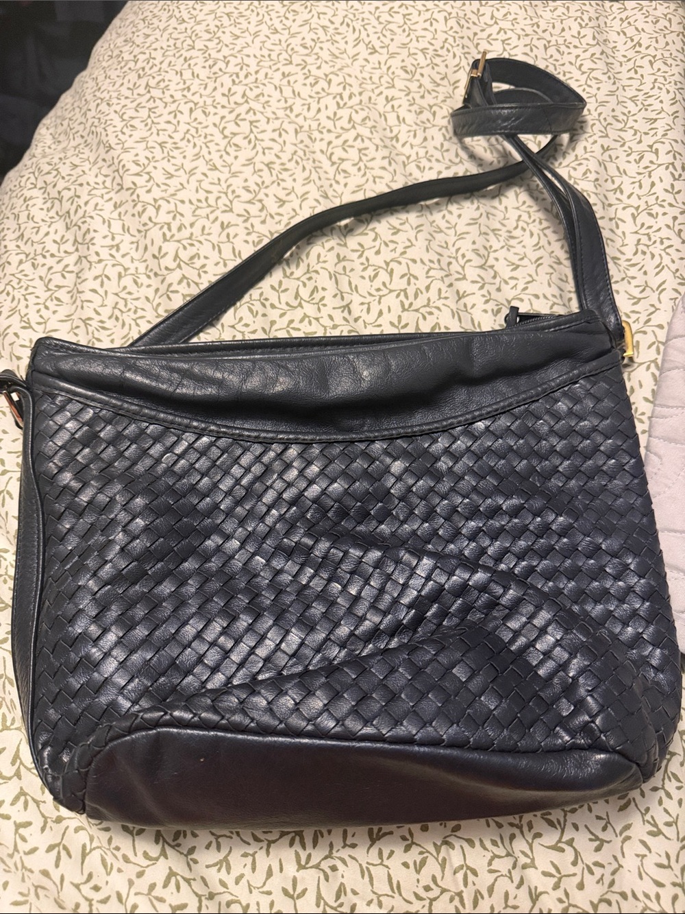 Vintage Ganson Woven Leather Crossbody Bag - Black